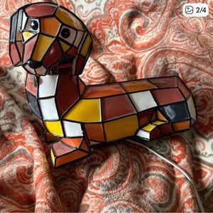 Plastic Stained Glass Dachshund Lamp - Multicolor